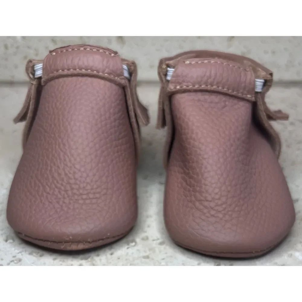 Olive & Annie Handmade Leather Infant Moccasins With Fringe Brown Sz 2 Baby Shoe